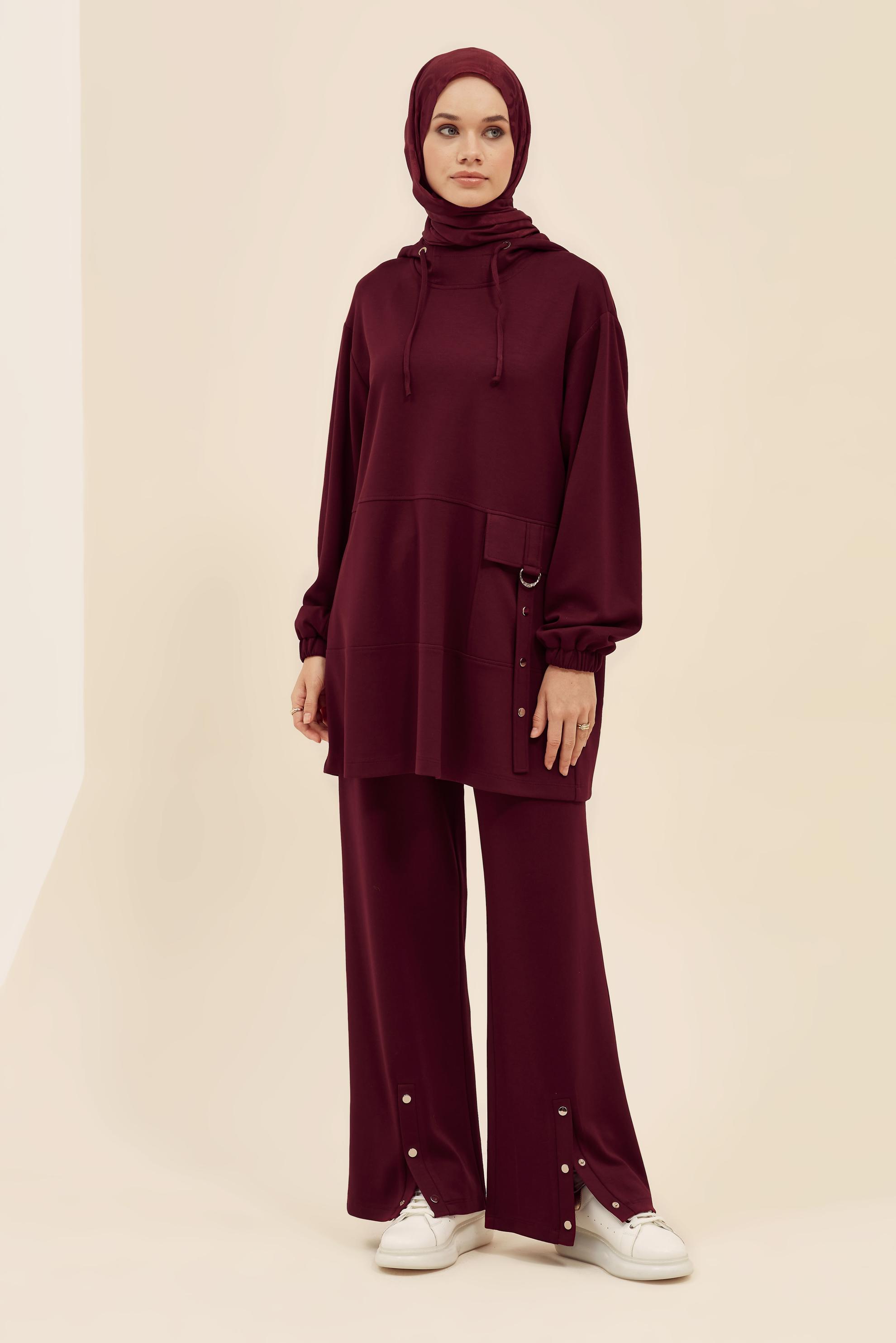 Vêtements hijab ROUGE BORDEAUX ENSEMBLE SURVÊTEMENT À CAPUCHE 45914