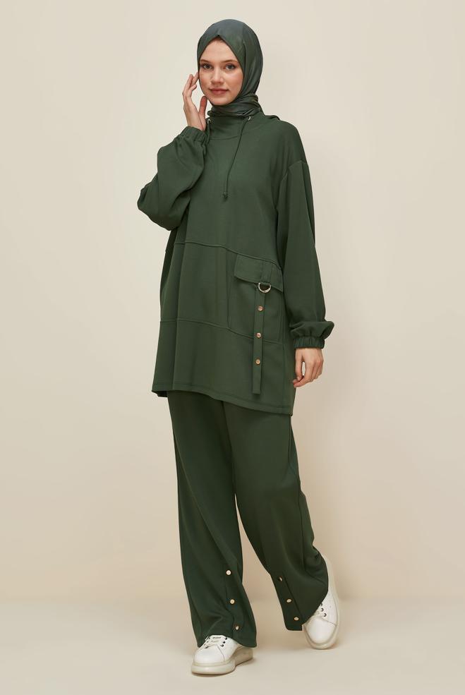 Vêtements hijab KAKI ENSEMBLE SURVÊTEMENT À CAPUCHE 45914 - ALVİNA