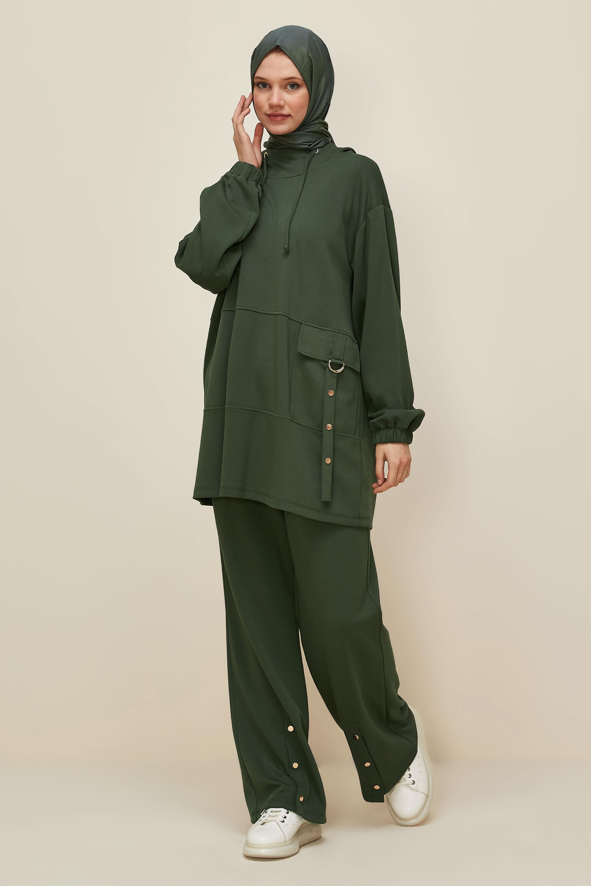 Vêtements hijab KAKI ENSEMBLE SURVÊTEMENT À CAPUCHE 45914