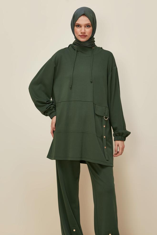 Vêtements hijab KAKI ENSEMBLE SURVÊTEMENT À CAPUCHE 45914 - ALVİNA