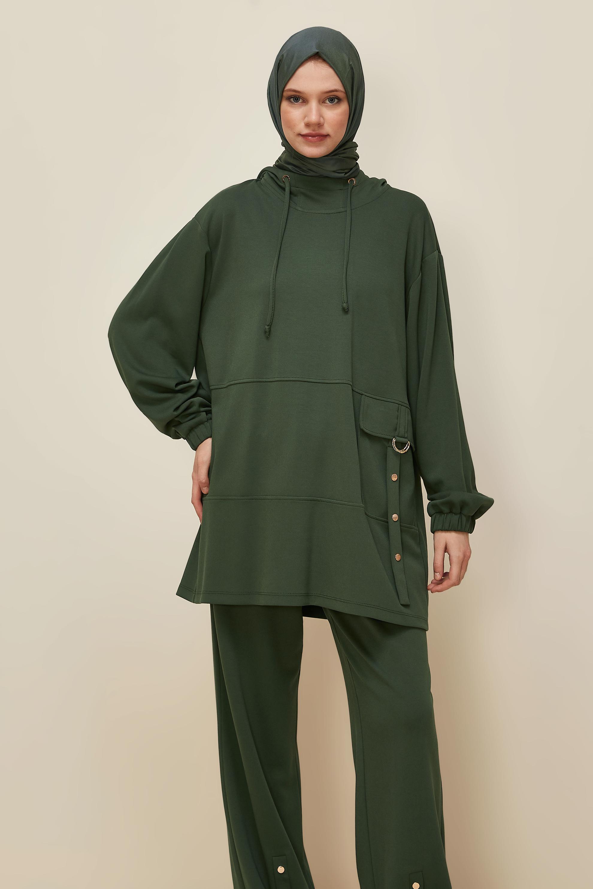 Vêtements hijab KAKI ENSEMBLE SURVÊTEMENT À CAPUCHE 45914