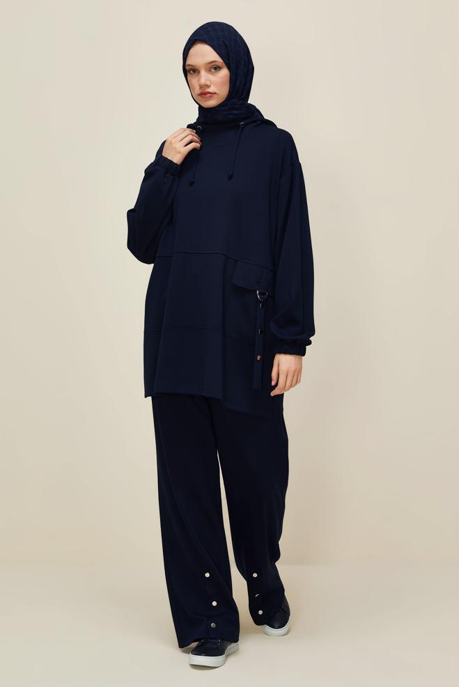 Vêtements hijab BLEU MARINE ENSEMBLE SURVÊTEMENT À CAPUCHE 45914 - ALVİNA