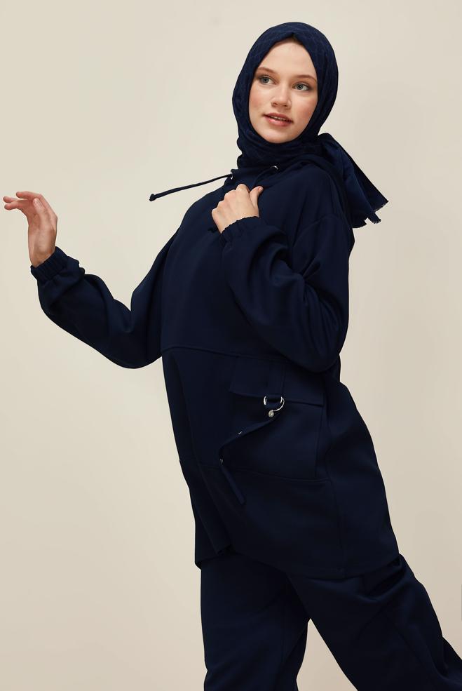 Vêtements hijab BLEU MARINE ENSEMBLE SURVÊTEMENT À CAPUCHE 45914 - ALVİNA