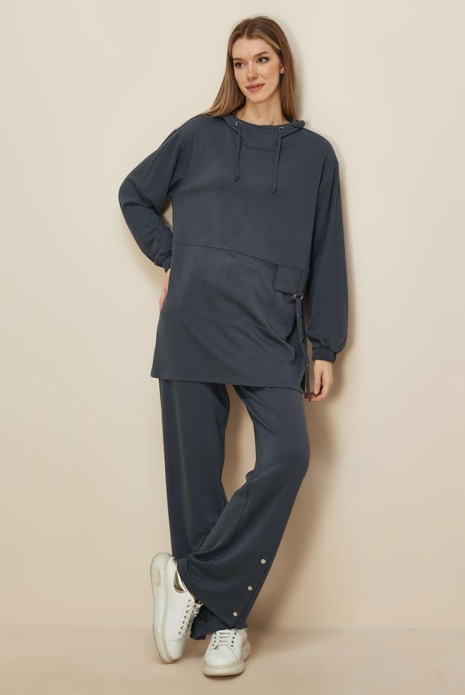 Tesettür giyim GRİ KAPÜŞONLU EŞOFMAN TAKIMI 45914 - ALVİNA