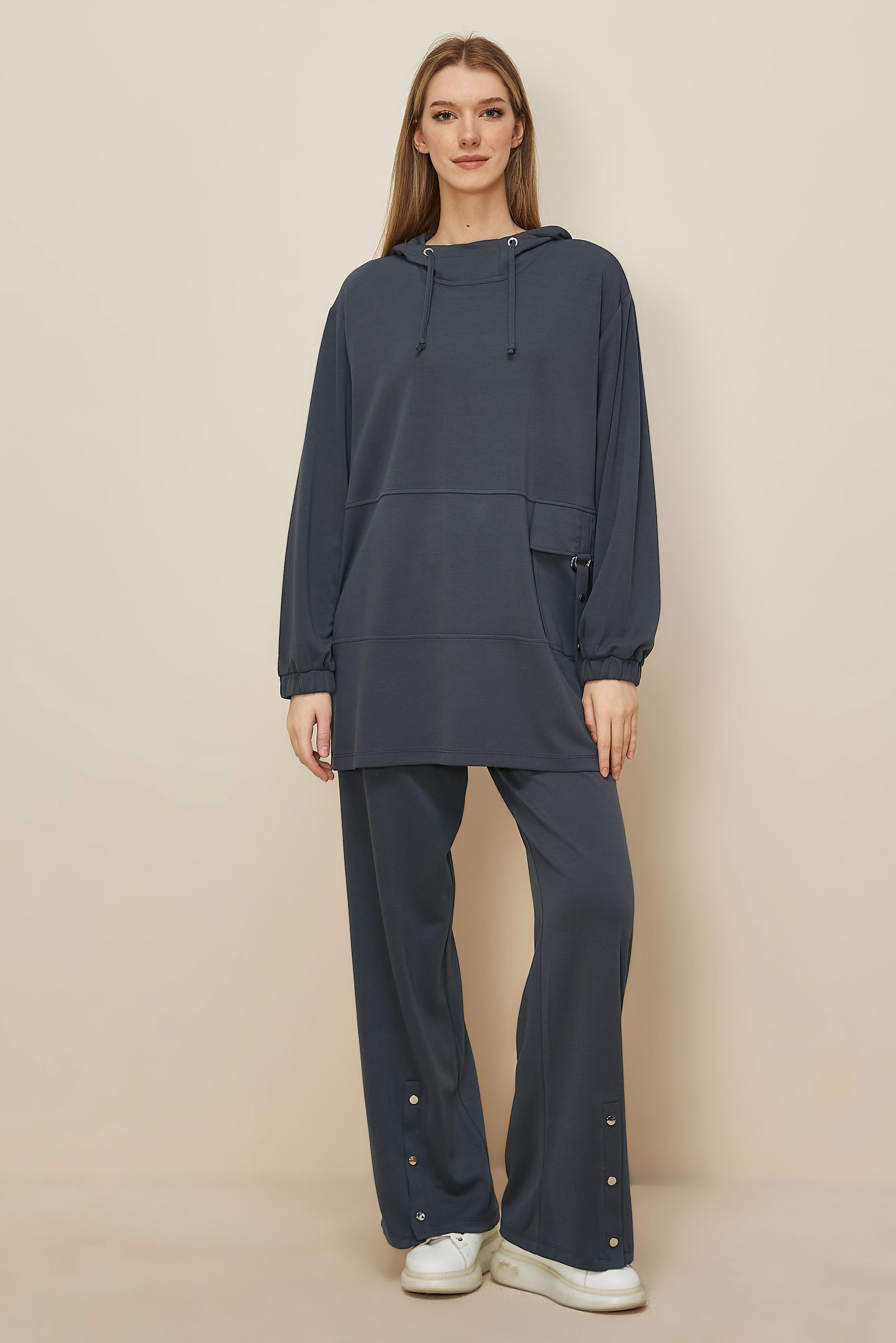 Tesettür giyim GRİ KAPÜŞONLU EŞOFMAN TAKIMI 45914