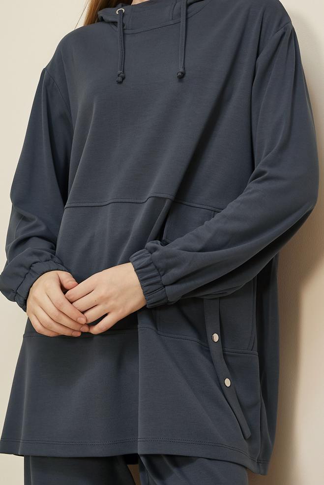 Tesettür giyim GRİ KAPÜŞONLU EŞOFMAN TAKIMI 45914 - ALVİNA