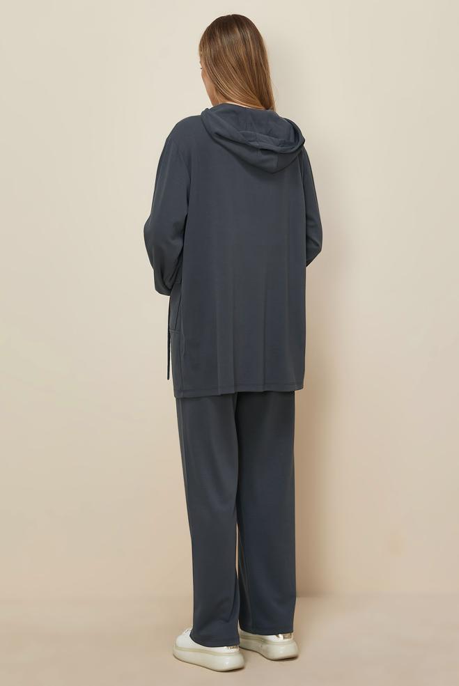 Tesettür giyim GRİ KAPÜŞONLU EŞOFMAN TAKIMI 45914 - ALVİNA