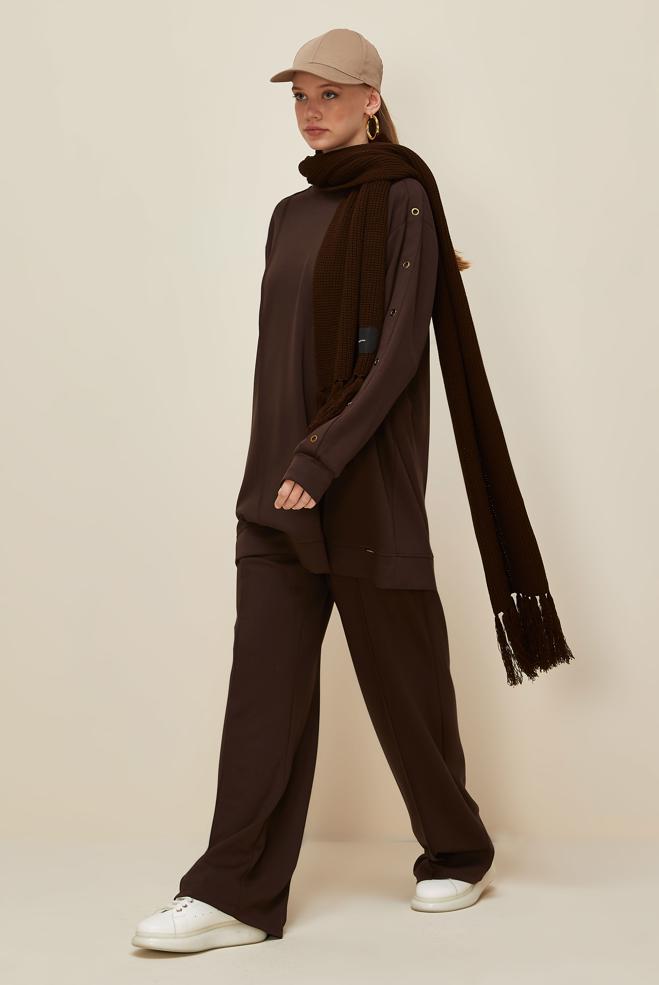 Vêtements hijab BRUN ENSEMBLE SURVÊTEMENT AVEC PANTALON 45915 - ALVİNA