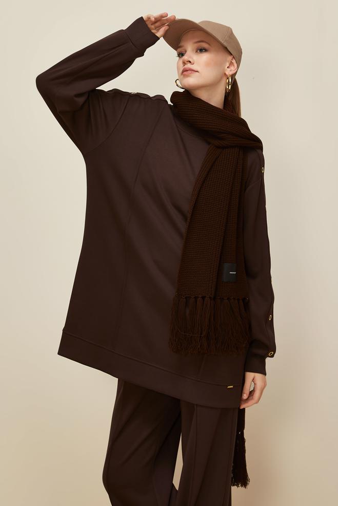 Vêtements hijab BRUN ENSEMBLE SURVÊTEMENT AVEC PANTALON 45915 - ALVİNA