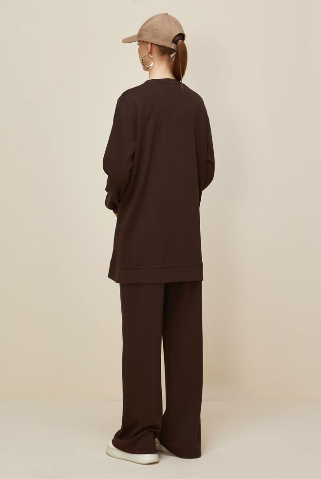 Vêtements hijab BRUN ENSEMBLE SURVÊTEMENT AVEC PANTALON 45915 - ALVİNA