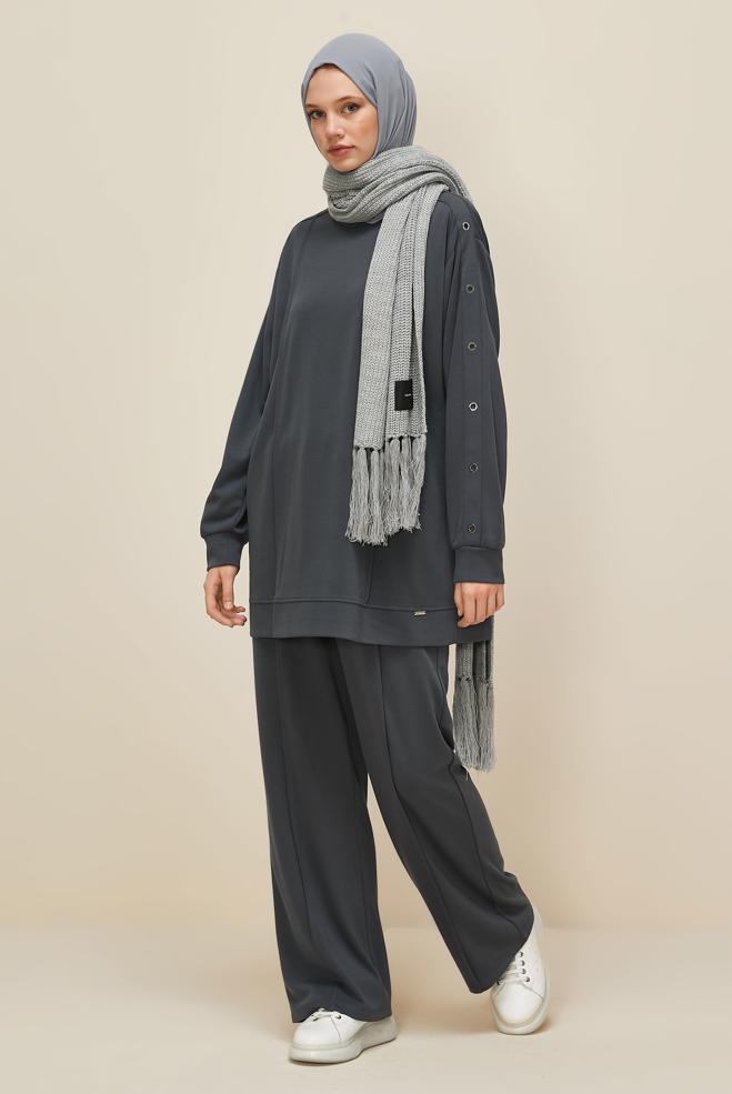 Vêtements hijab GRIS ENSEMBLE SURVÊTEMENT AVEC PANTALON 45915 - ALVİNA