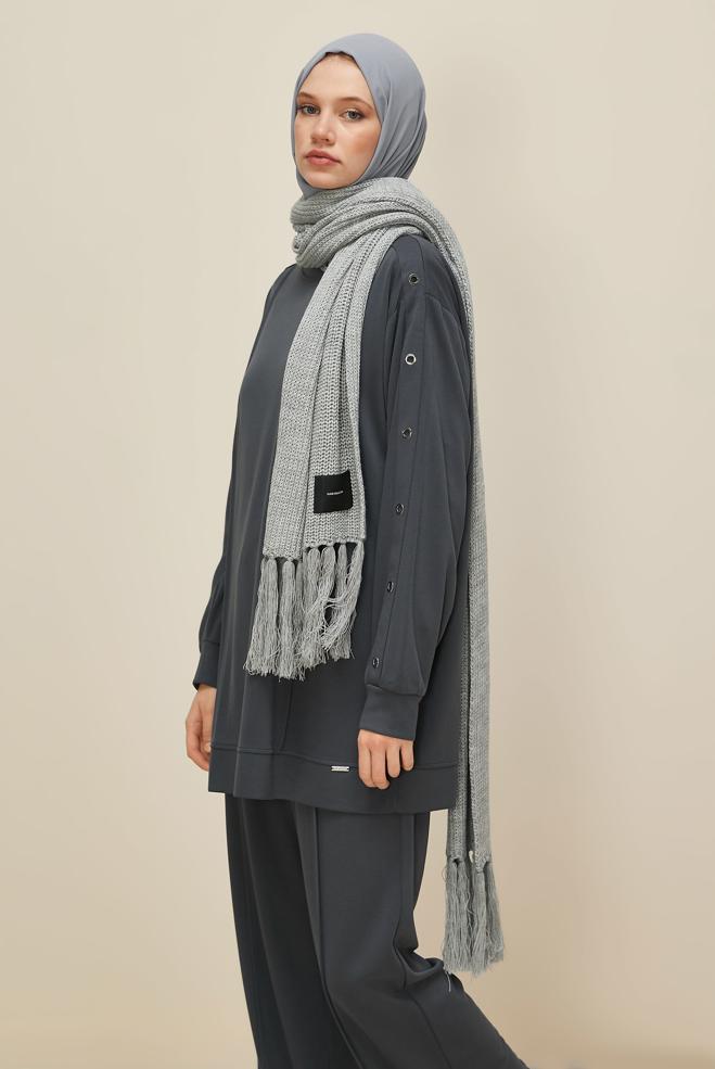Vêtements hijab GRIS ENSEMBLE SURVÊTEMENT AVEC PANTALON 45915 - ALVİNA