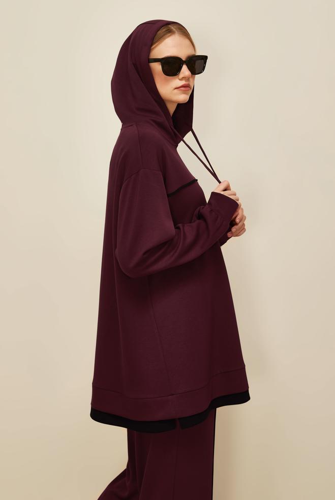 Vêtements hijab ROUGE BORDEAUX ENSEMBLE DE SURVÊTEMENT AVEC PANTALON 45916 - ALVİNA