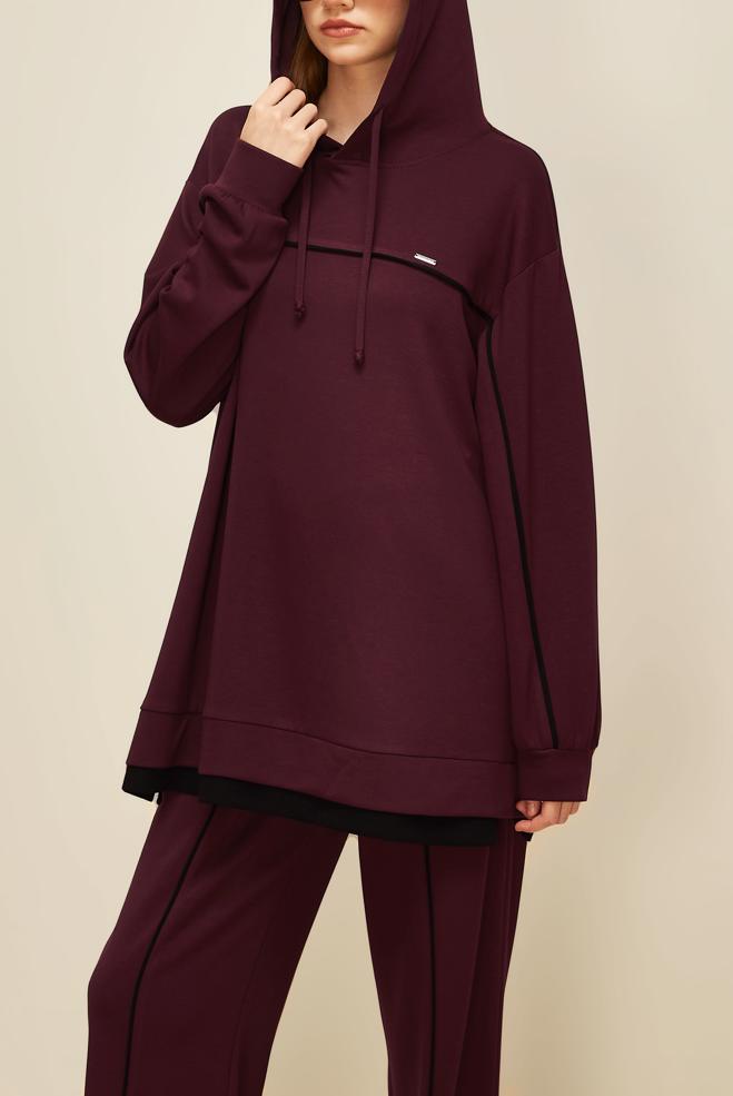 Vêtements hijab ROUGE BORDEAUX ENSEMBLE DE SURVÊTEMENT AVEC PANTALON 45916 - ALVİNA