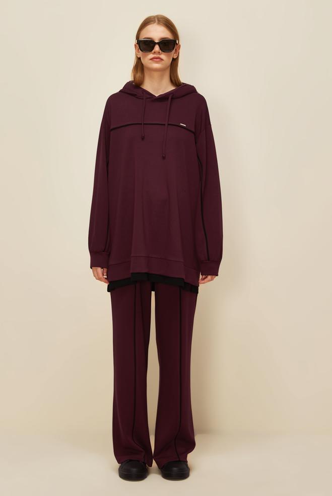 Vêtements hijab ROUGE BORDEAUX ENSEMBLE DE SURVÊTEMENT AVEC PANTALON 45916 - ALVİNA