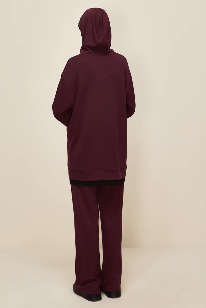 Vêtements hijab ROUGE BORDEAUX ENSEMBLE DE SURVÊTEMENT AVEC PANTALON 45916 - ALVİNA