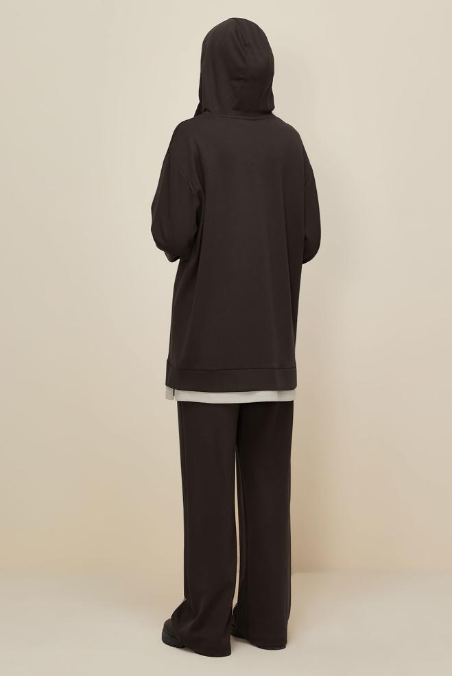 Vêtements hijab BRUN ENSEMBLE DE SURVÊTEMENT AVEC PANTALON 45916 - ALVİNA