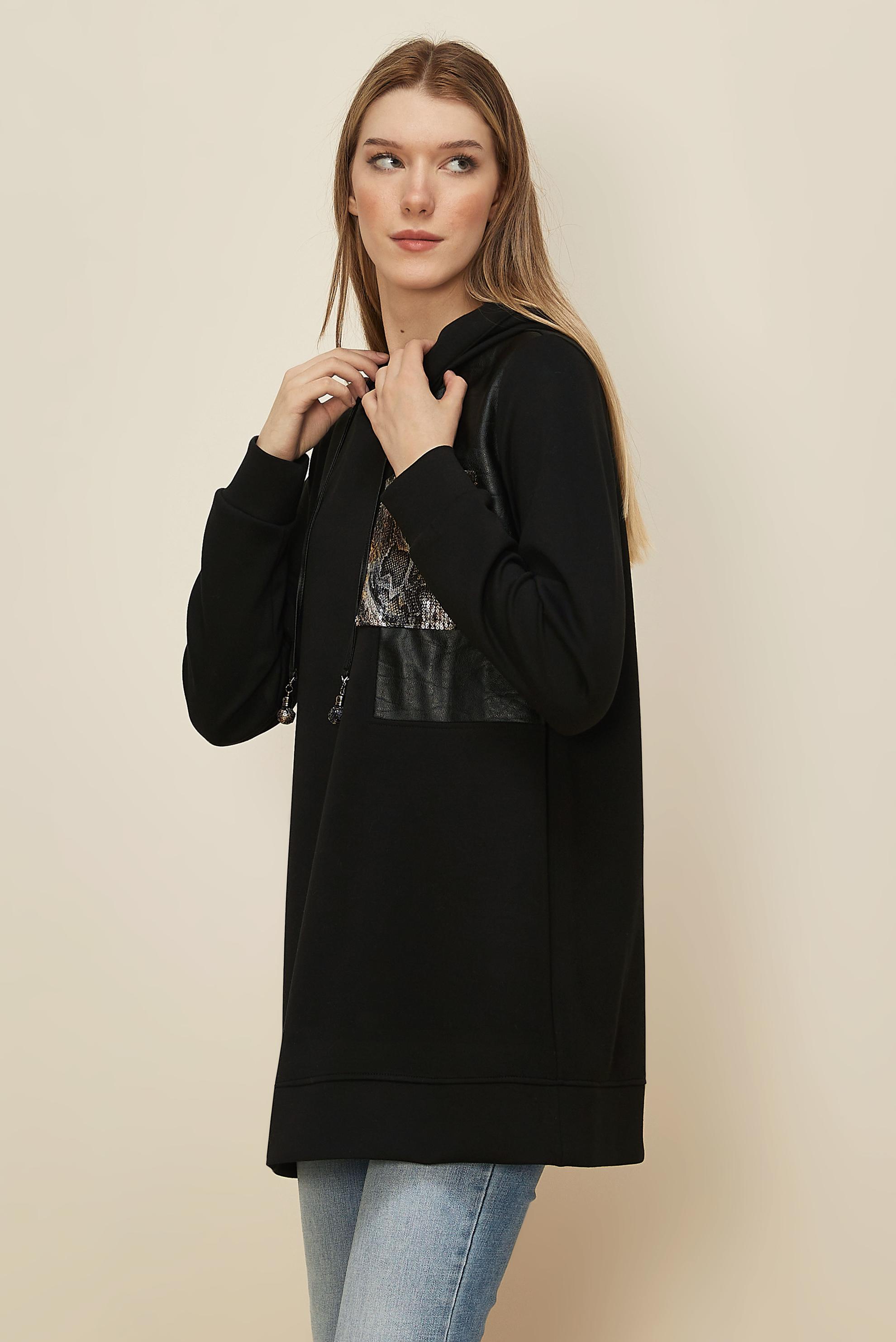 Tesettür giyim SİYAH KAPÜŞONLU EŞOFMAN TUNİK 45917