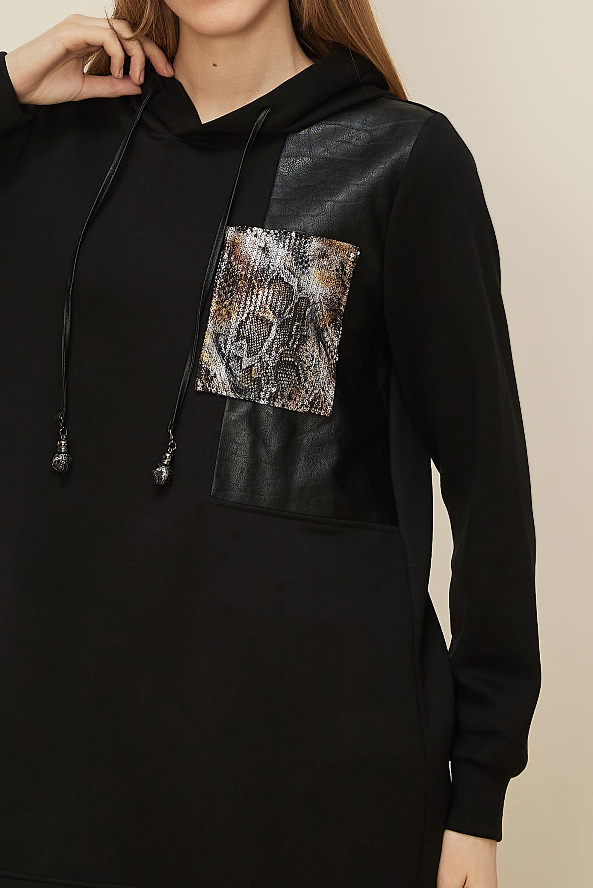 Tesettür giyim SİYAH KAPÜŞONLU EŞOFMAN TUNİK 45917