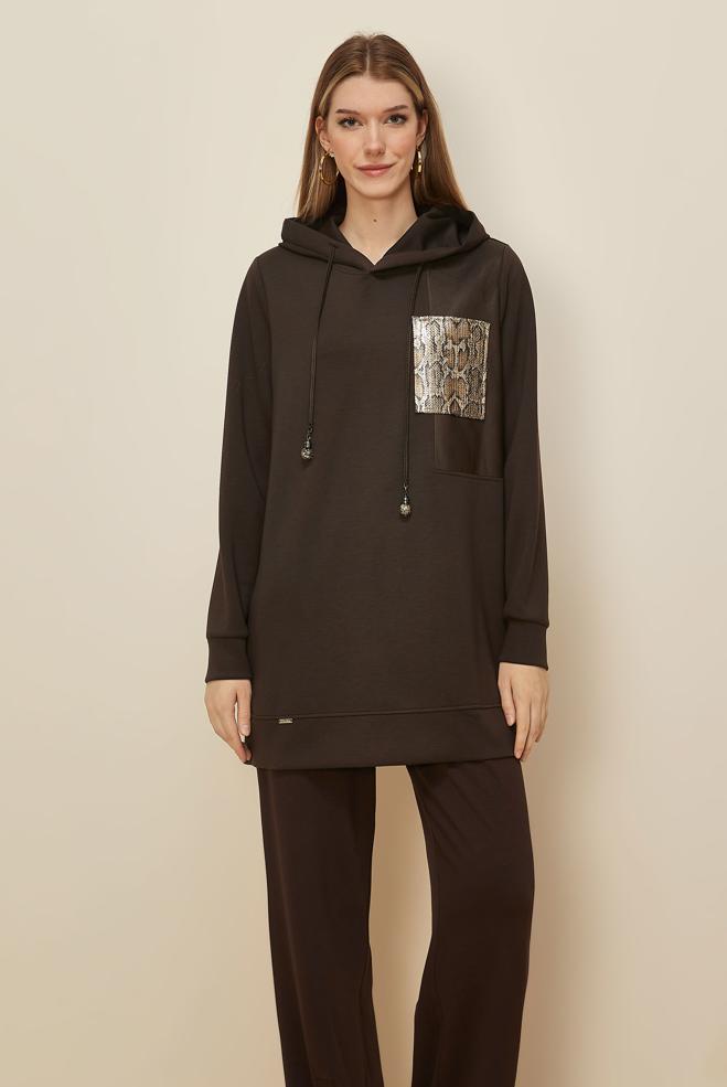 Tesettür giyim KAHVE 45917 8525 EŞOFMAN TUNİK 38-46 TEK 40 - ALVİNA