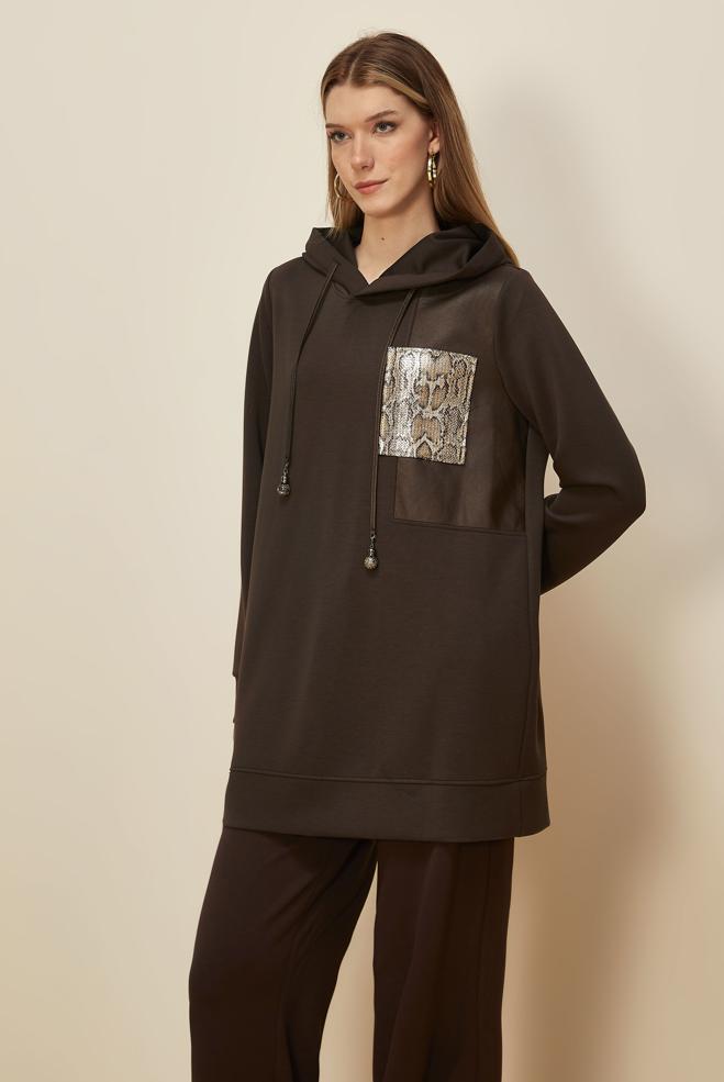 Tesettür giyim KAHVE 45917 8525 EŞOFMAN TUNİK 38-46 TEK 40 - ALVİNA