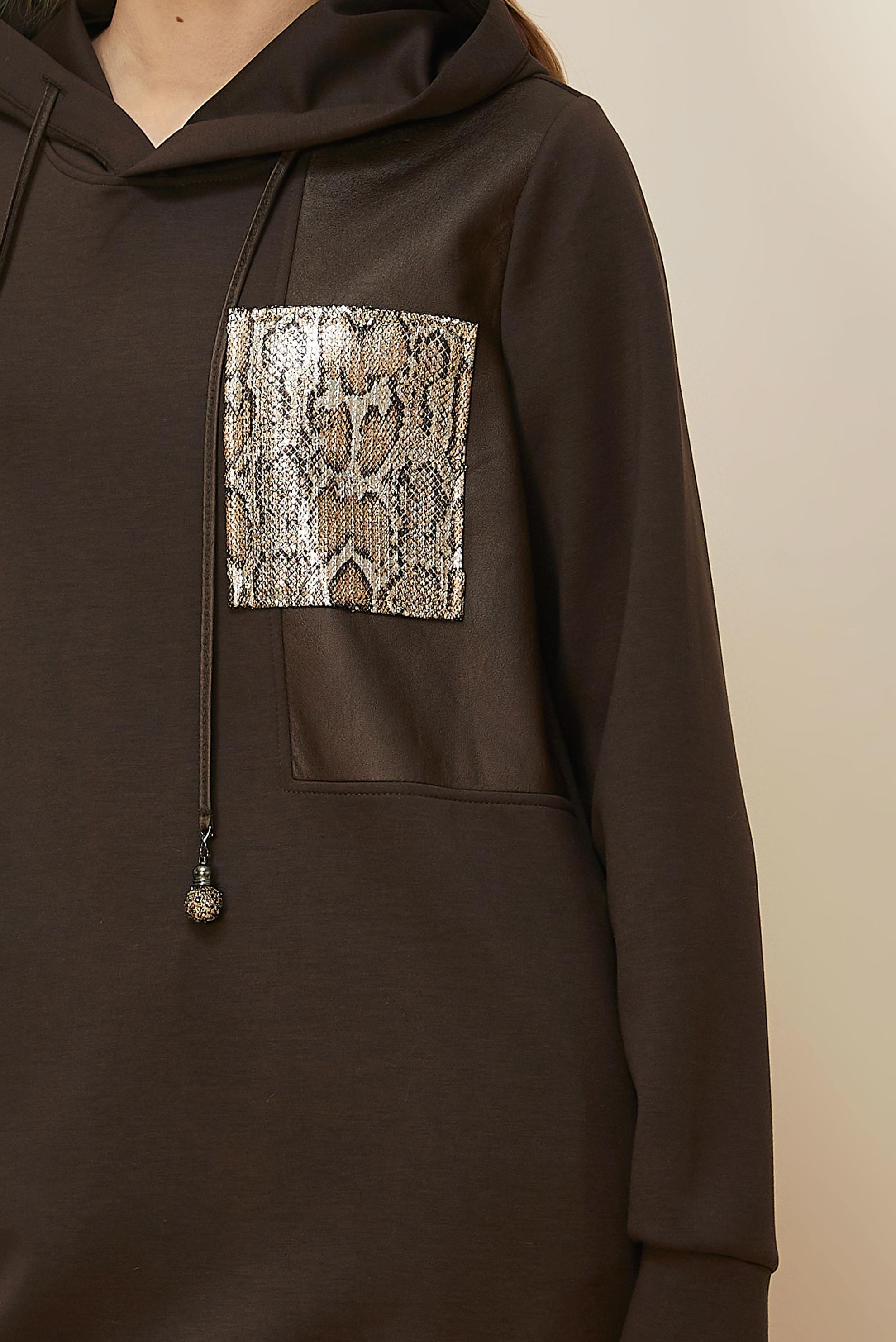 Tesettür giyim KAHVE KAPÜŞONLU EŞOFMAN TUNİK 45917