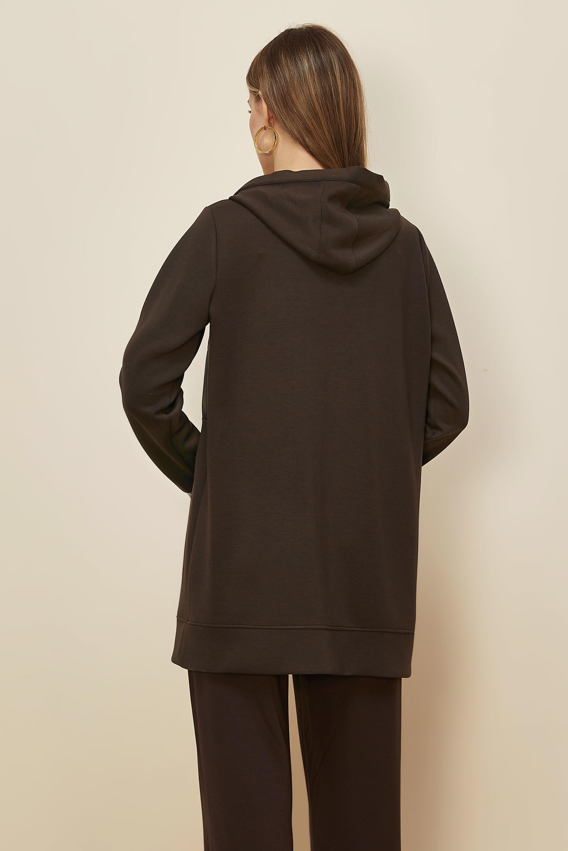 Tesettür giyim KAHVE KAPÜŞONLU EŞOFMAN TUNİK 45917