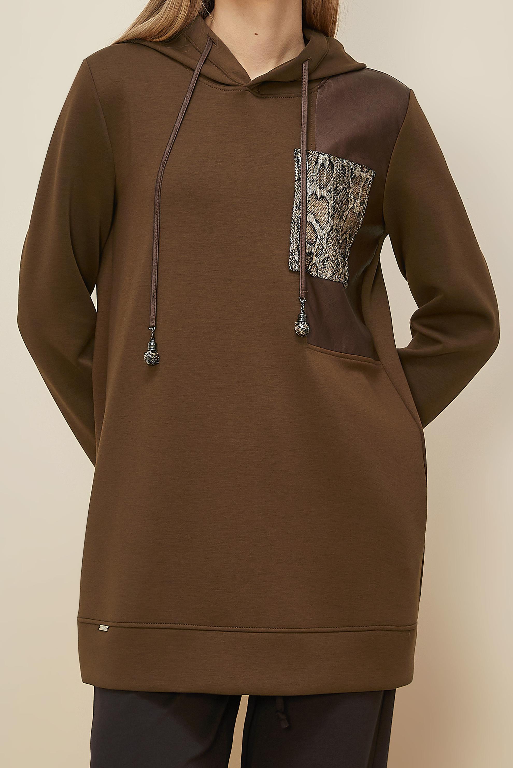 Tesettür giyim VİZON KAPÜŞONLU EŞOFMAN TUNİK 45917