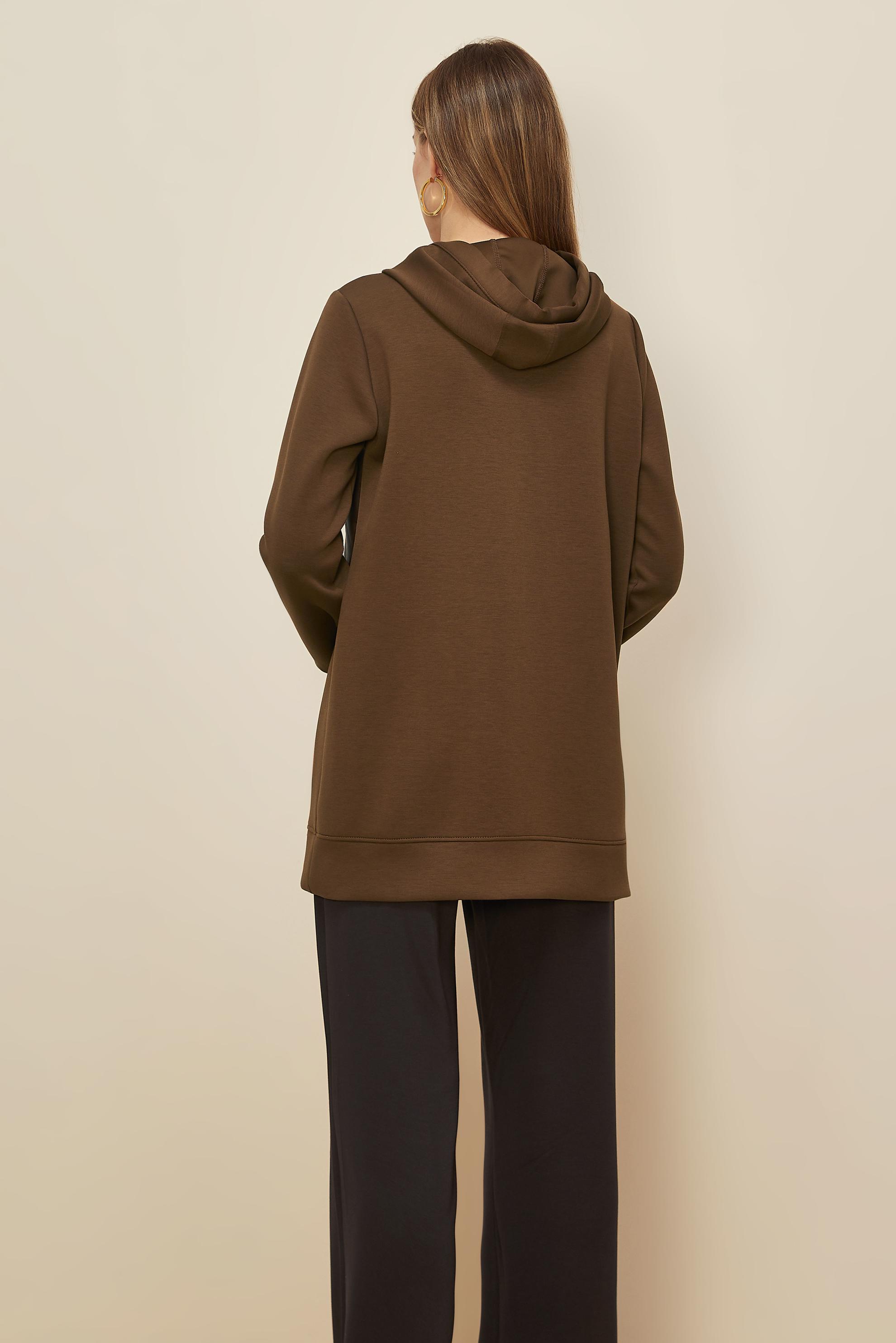 Tesettür giyim VİZON KAPÜŞONLU EŞOFMAN TUNİK 45917