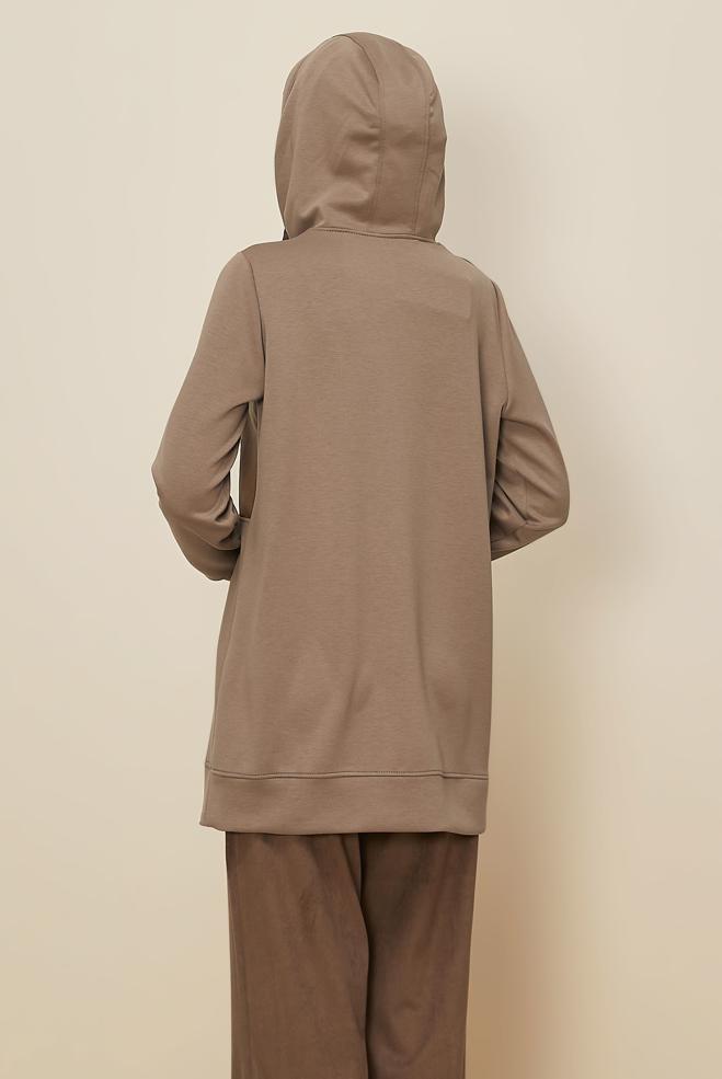 Tesettür giyim KAHVE KAPÜŞONLU EŞOFMAN TUNİK 45917 - ALVİNA