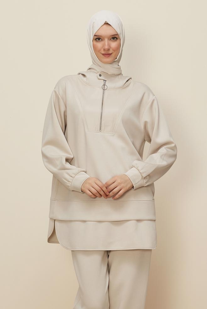 Tesettür giyim EKRU PANTOLONLU EŞOFMAN TAKIMI 45918 - ALVİNA