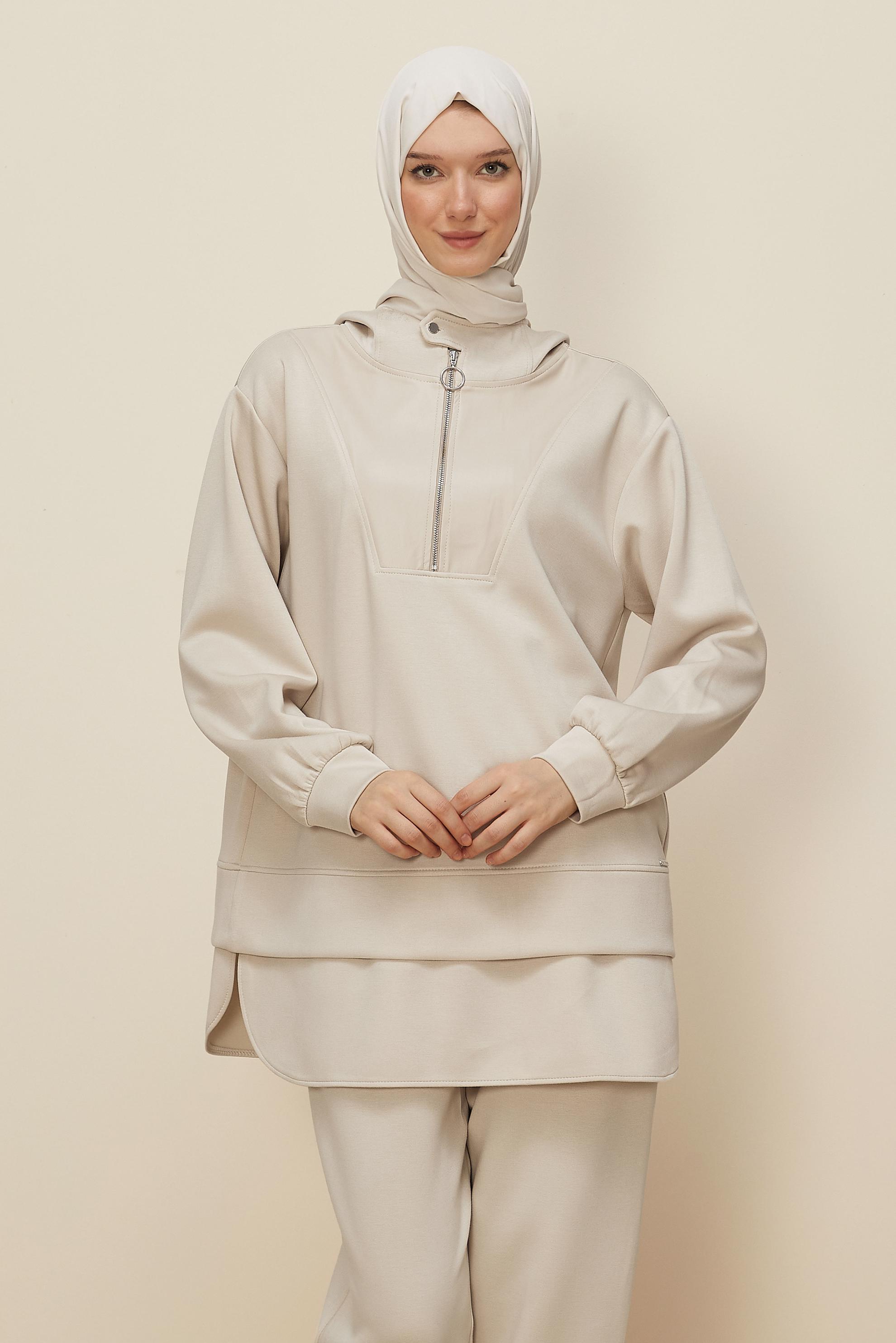 Tesettür giyim EKRU PANTOLONLU EŞOFMAN TAKIMI 45918