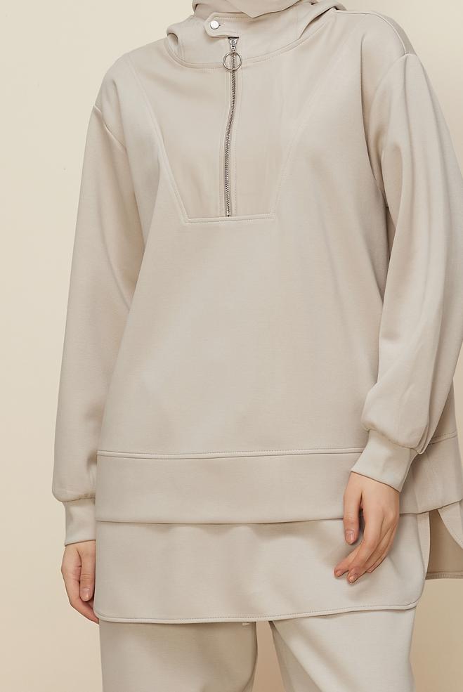 Tesettür giyim EKRU PANTOLONLU EŞOFMAN TAKIMI 45918 - ALVİNA