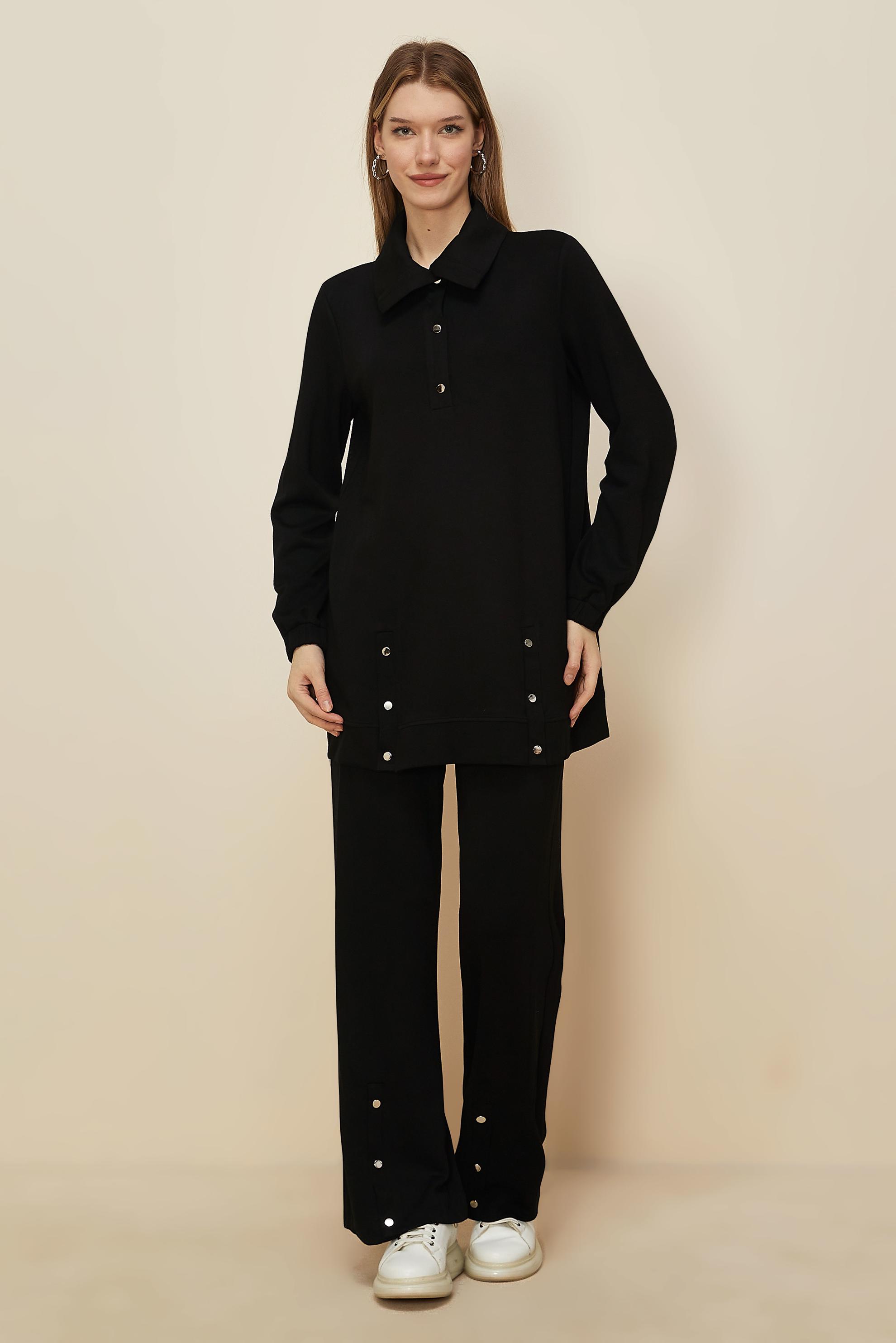 Tesettür giyim SİYAH ÇITÇITLI EŞOFMAN TAKIMI 45919