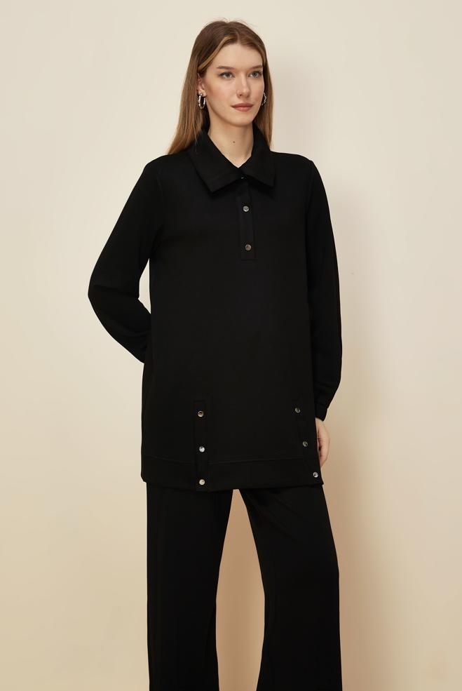 Tesettür giyim SİYAH ÇITÇITLI EŞOFMAN TAKIMI 45919 - ALVİNA