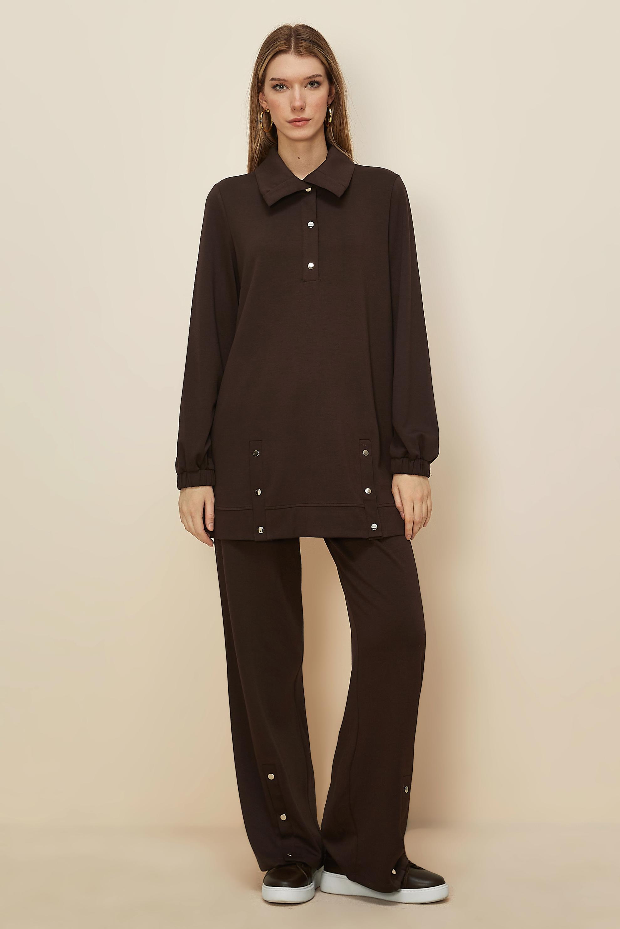 Tesettür giyim KAHVE ÇITÇITLI EŞOFMAN TAKIMI 45919