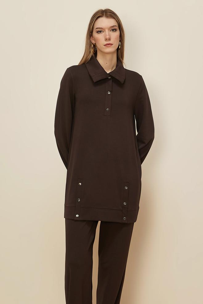 Tesettür giyim KAHVE ÇITÇITLI EŞOFMAN TAKIMI 45919 - ALVİNA