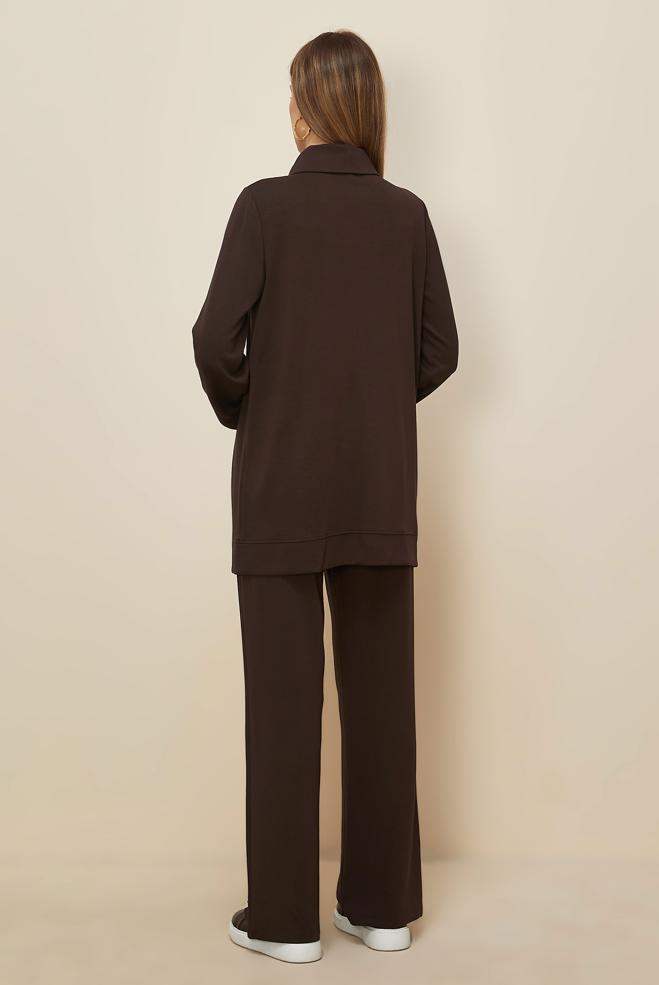 Tesettür giyim KAHVE ÇITÇITLI EŞOFMAN TAKIMI 45919 - ALVİNA