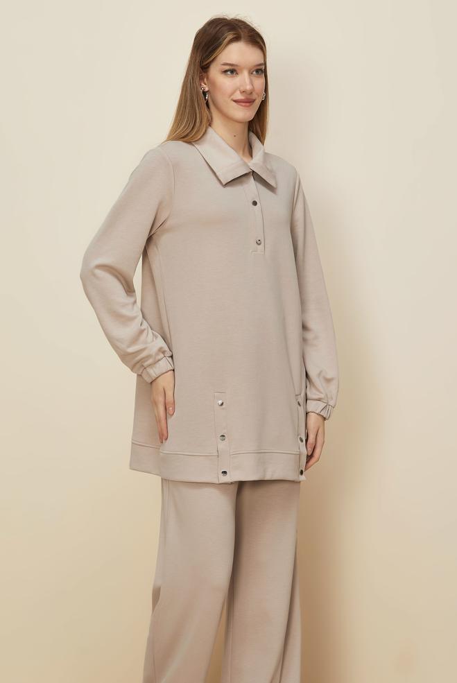 Tesettür giyim EKRU ÇITÇITLI EŞOFMAN TAKIMI 45919 - ALVİNA