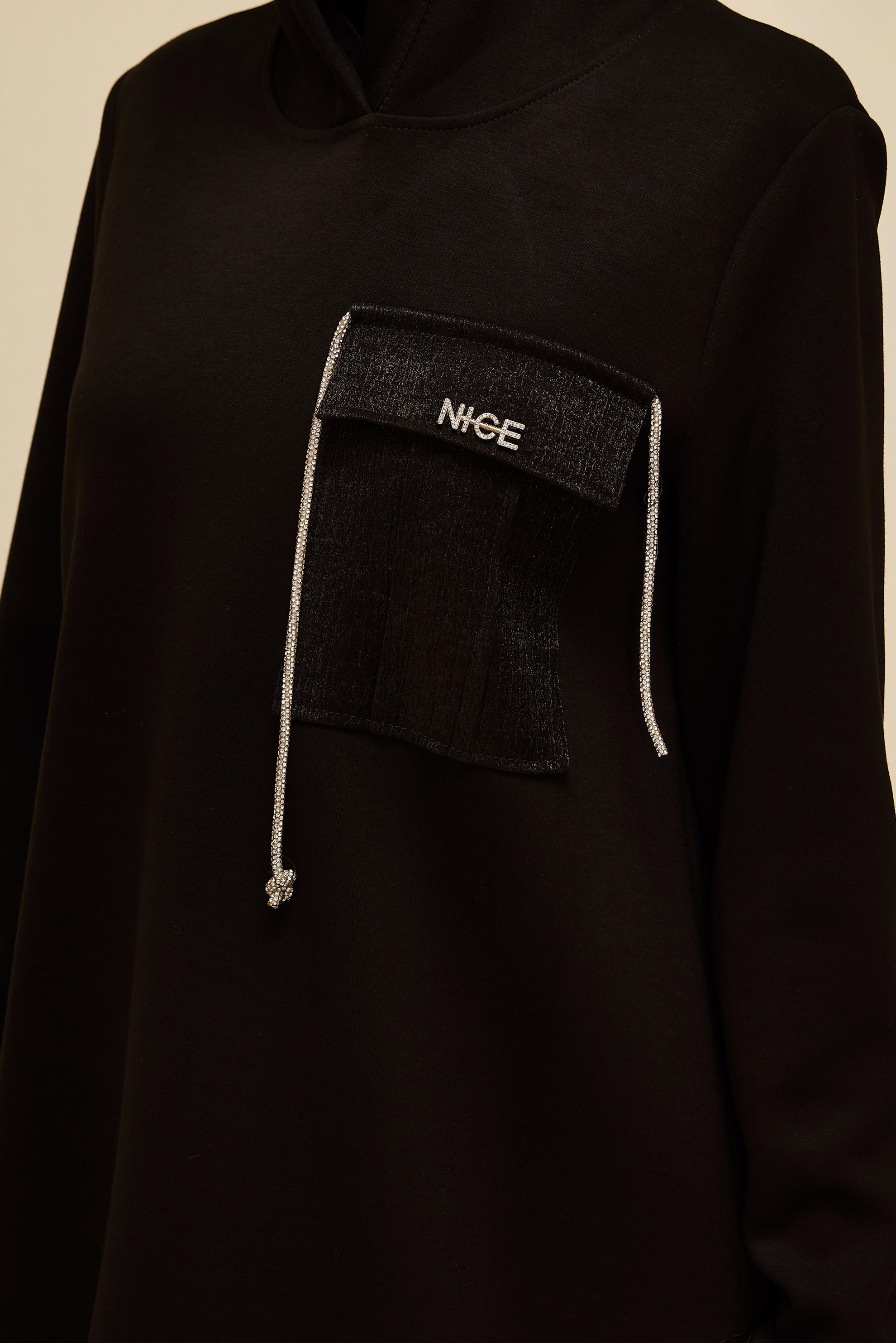 Vêtements hijab NOIR TUNIQUE DE SURVÊTEMENT À CAPUCHE 45920