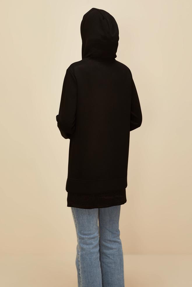 Vêtements hijab NOIR TUNIQUE DE SURVÊTEMENT À CAPUCHE 45920 - ALVİNA