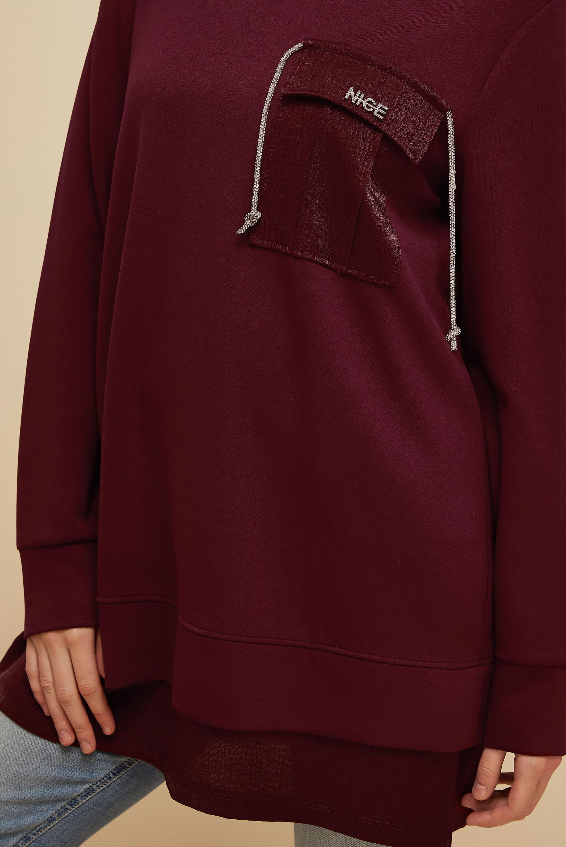 Vêtements hijab ROUGE BORDEAUX TUNIQUE DE SURVÊTEMENT À CAPUCHE 45920