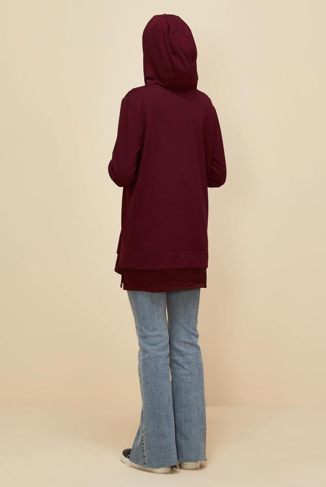 Vêtements hijab ROUGE BORDEAUX TUNIQUE DE SURVÊTEMENT À CAPUCHE 45920 - ALVİNA
