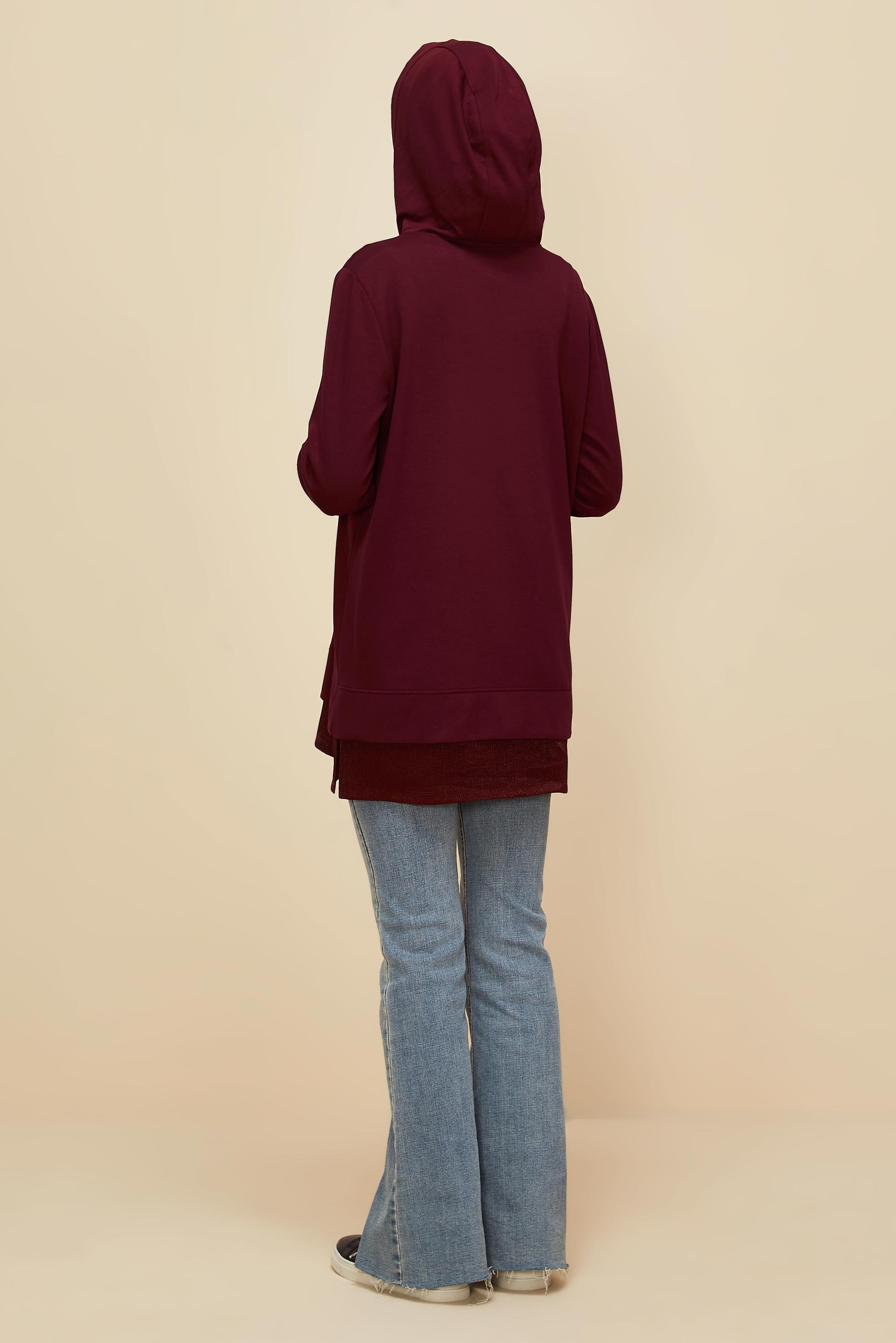 Vêtements hijab ROUGE BORDEAUX TUNIQUE DE SURVÊTEMENT À CAPUCHE 45920