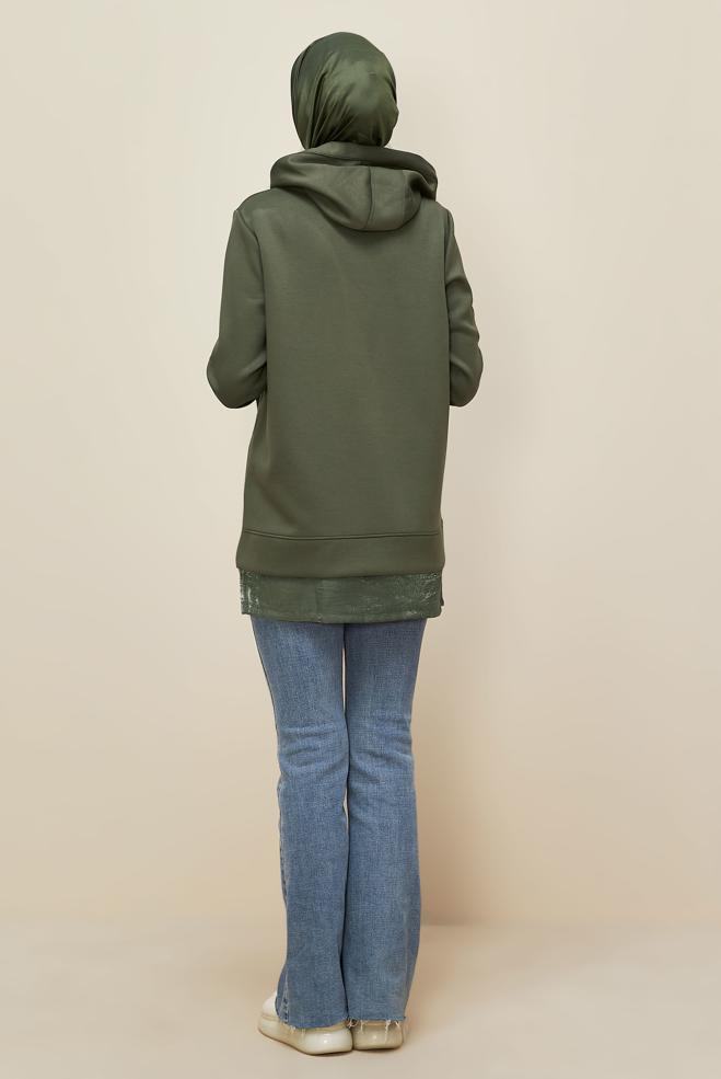 Tesettür giyim HAKİ KAPÜŞONLU EŞOFMAN TUNİK 45920 - ALVİNA