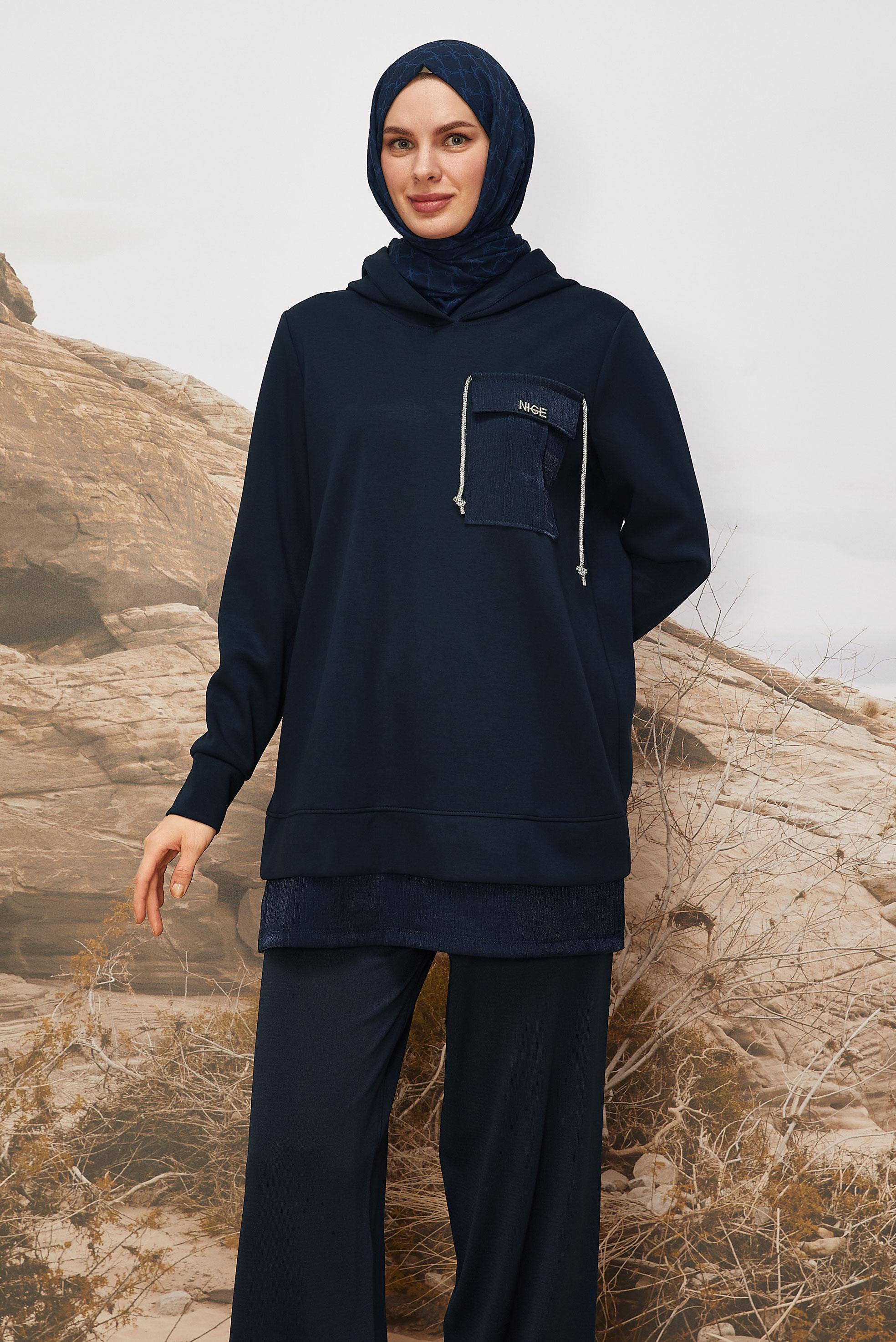 Vêtements hijab BLEU MARINE 45920 CHAKRA EŞOFMAN TUNİK 38-44 TEK40