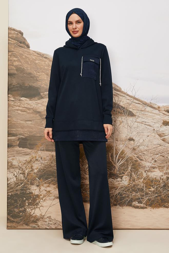 Tesettür giyim LACİVERT 45920 CHAKRA EŞOFMAN TUNİK 38-44 TEK40 - ALVİNA