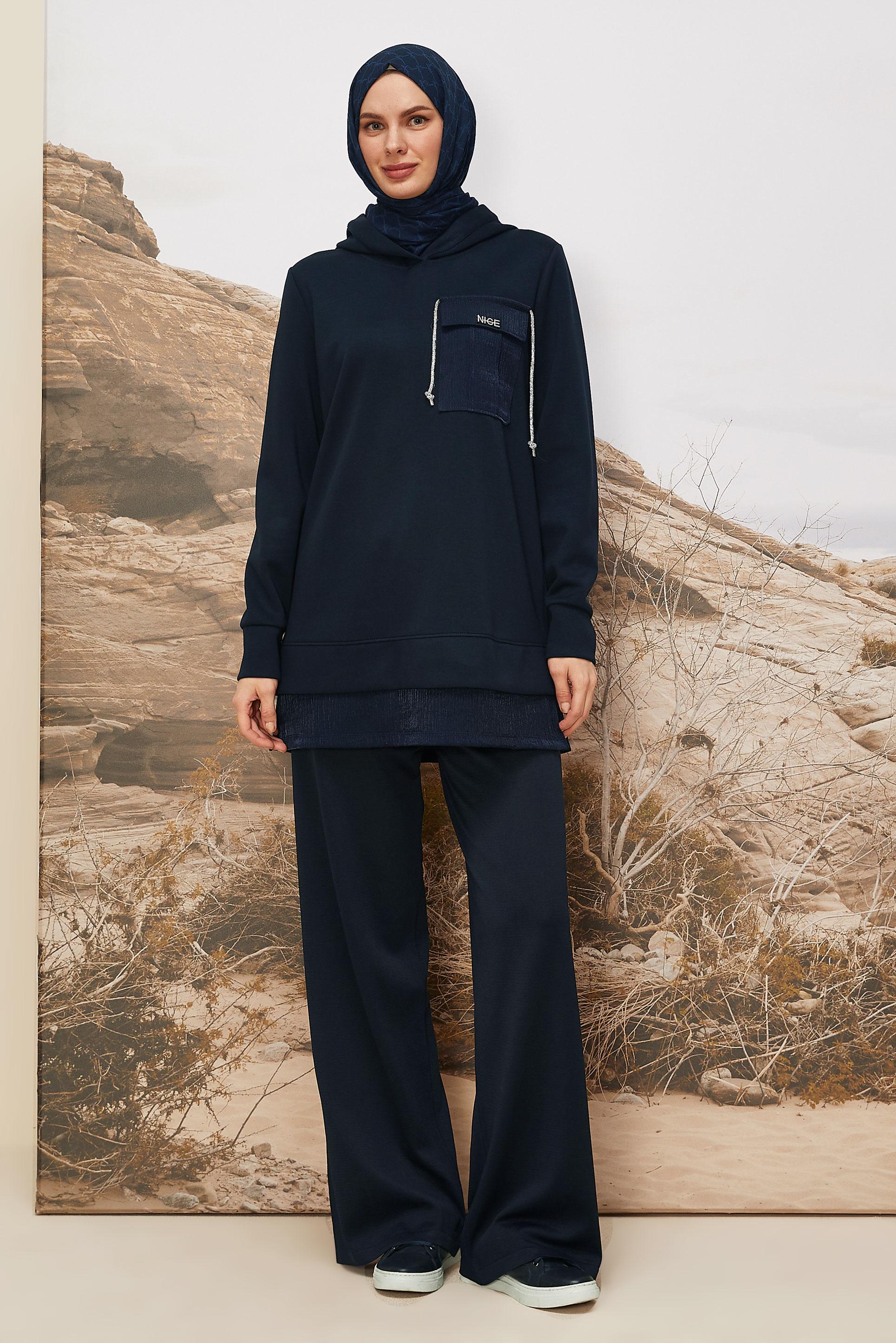 Vêtements hijab BLEU MARINE 45920 CHAKRA EŞOFMAN TUNİK 38-44 TEK40