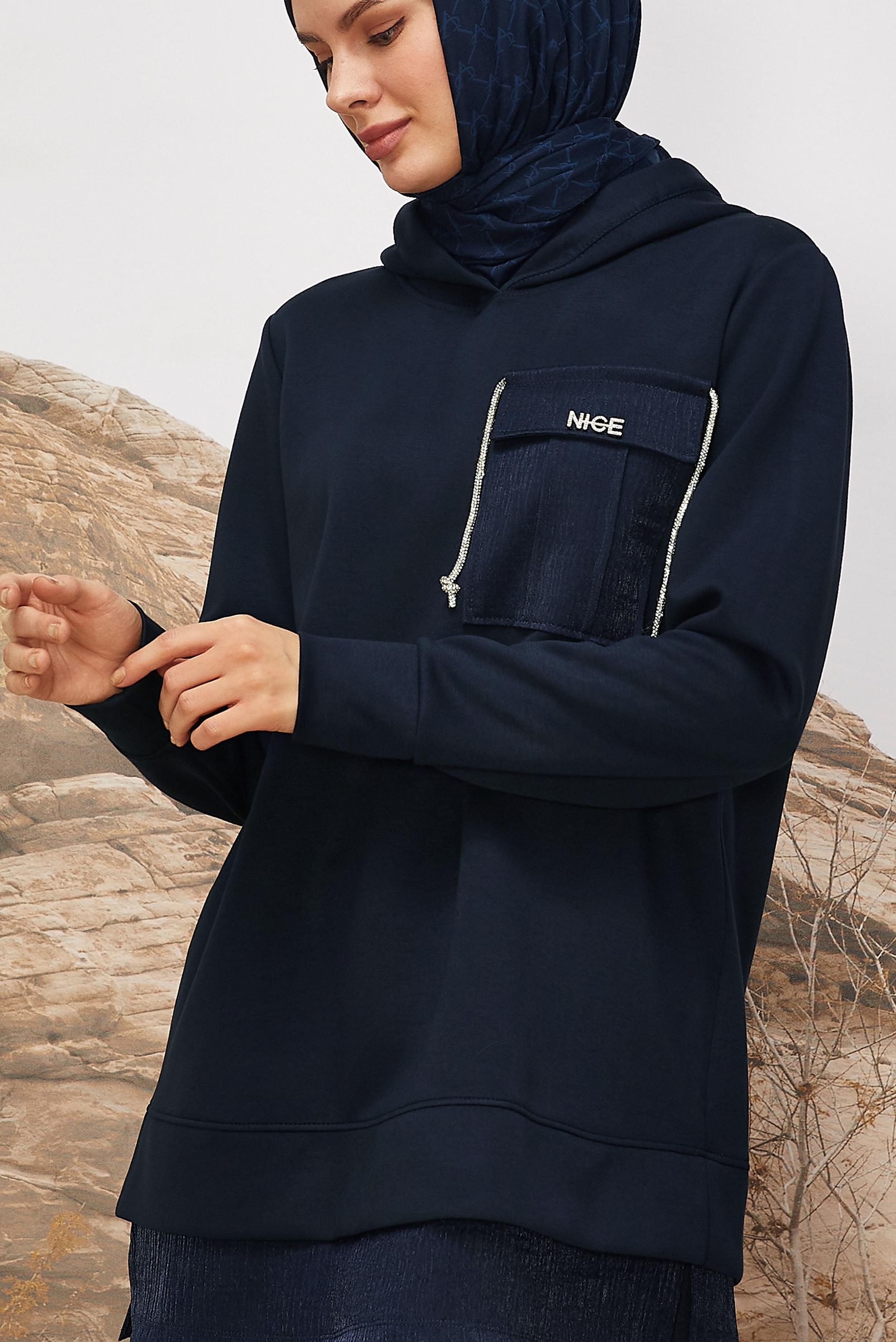 Vêtements hijab BLEU MARINE 45920 CHAKRA EŞOFMAN TUNİK 38-44 TEK40