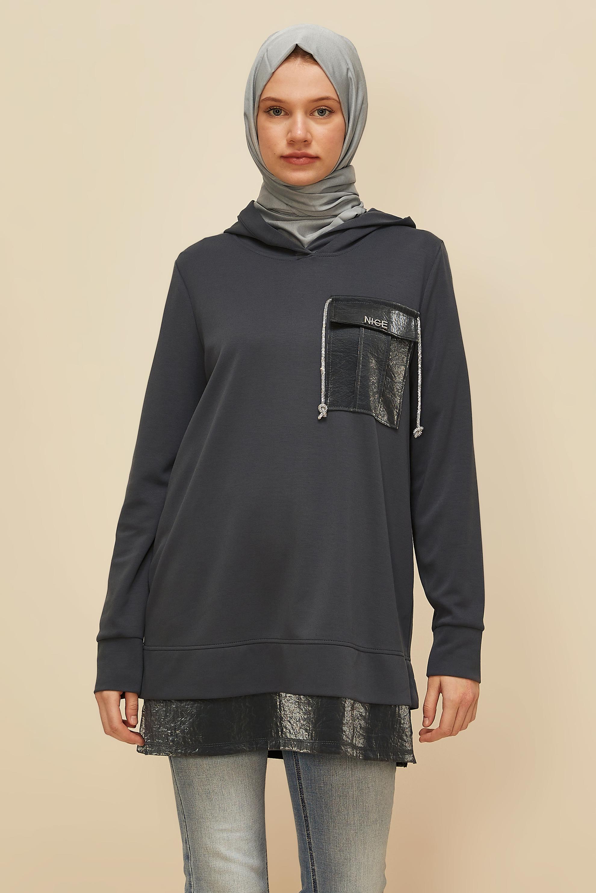 Vêtements hijab GRIS TUNIQUE DE SURVÊTEMENT À CAPUCHE 45920
